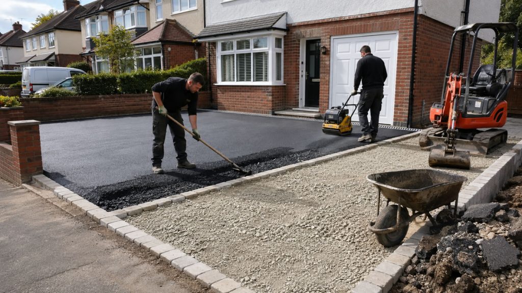fresh asphalt installation exposed compacted sub-base