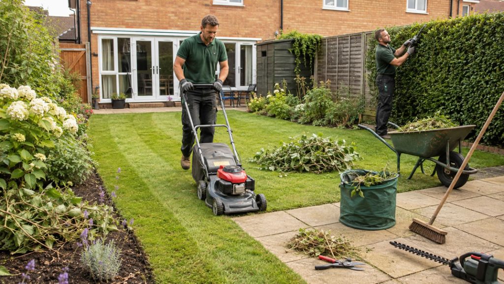 routine lawn mowing hedge trimming border maintenance