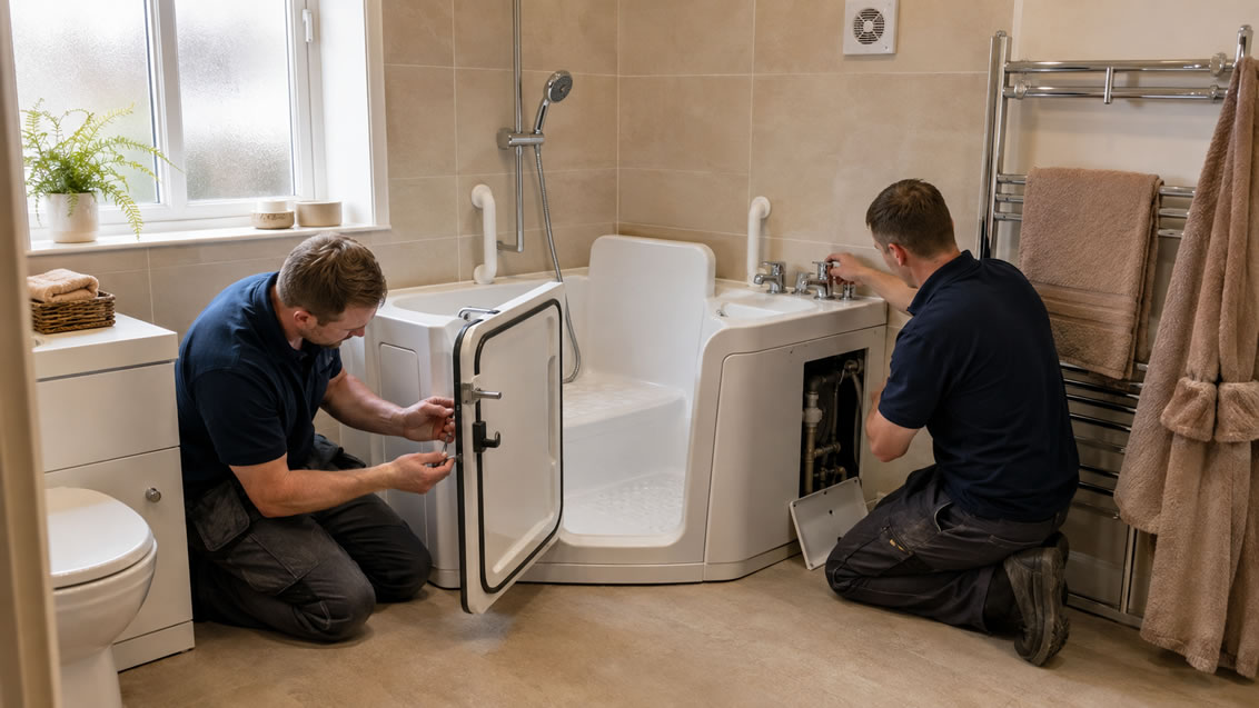 walk-in bath installation in bathroom in UK by a professional company